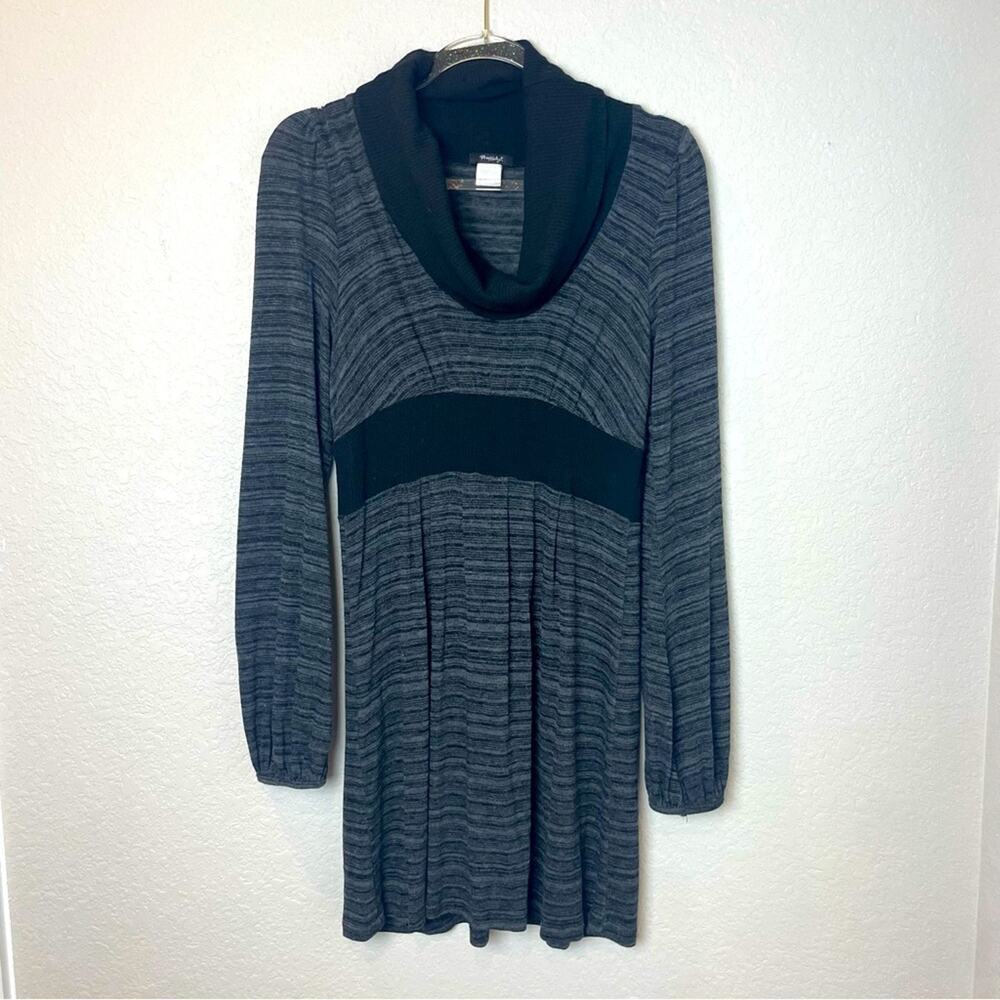 RHAPSODY Black and Gray Heathered Sweater Mini Dress w/Cowl Neck Size L